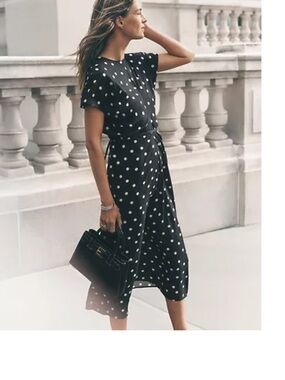 Ann Taylor Black and White Polka Dot Midi Dress
